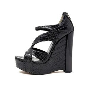 Dior Galliano Black Croc Embossed Runway Platform Wedge Sandals 39